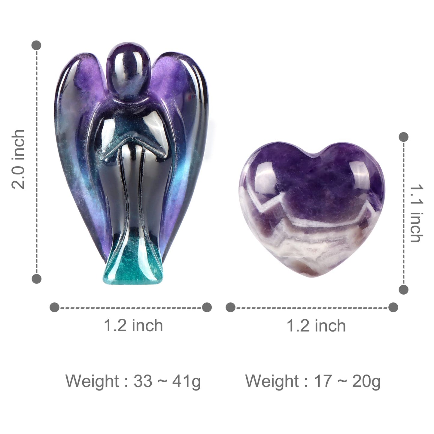 Artistone Rainbow Fluorite Crystal Guardian Angel Statue Amethyst Heart Stone Healing Chakra Set Hand Carved Gemstone Pocket Worry Stones Figurines Healing Reiki Meditation