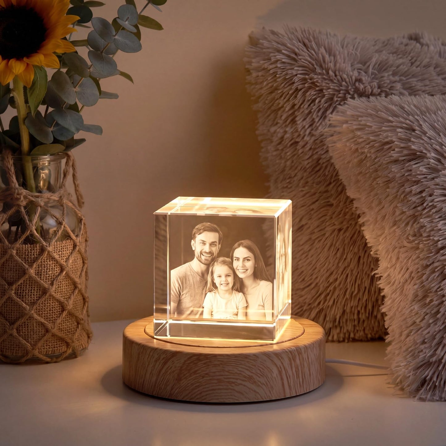 Woanger Wooden Display Stand, LED Square Display Stand, Lighted Base for Glass Art,, LED Light Base for Crystal, Jewelry & Figurines