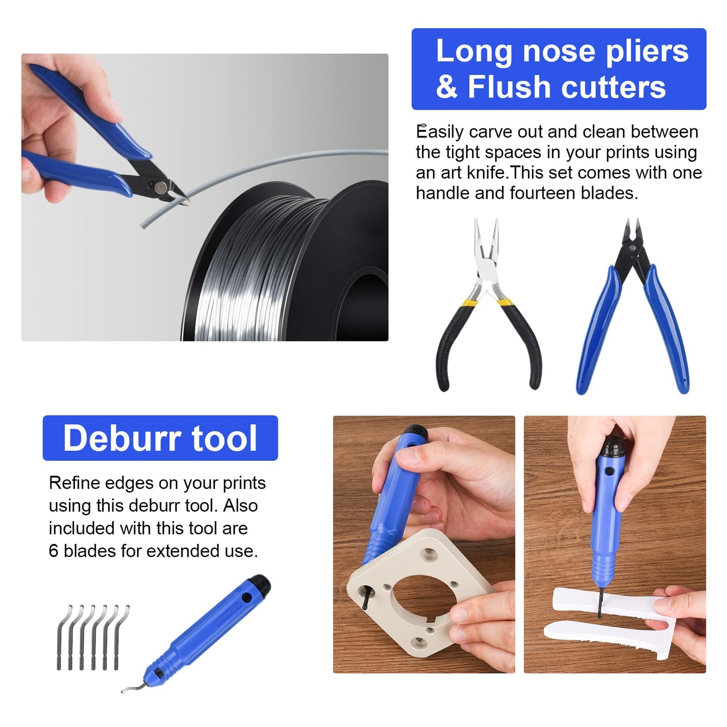 KuanStore 3D Printer Tools Kit, 3D Printing Accessory with 55Pcs Includes Deburring Tool, Caliper, Art Knife Set, Tube Cutter, Storage Bag Suitable for 3D Print Removing, Cleaning