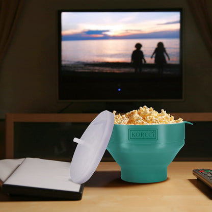 The Original Korcci Microwaveable Silicone Popcorn Popper, Microwave Popcorn Popper, Collapsible Microwave Popcorn Maker Bowl, No Oil Required, Use In Microwave, Dishwasher Safe (Blue)