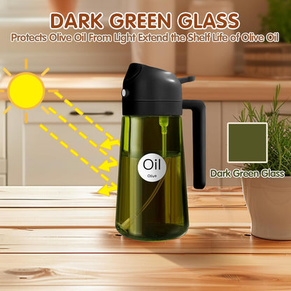 YARRAMATE 2-Pack 16oz Light Blockage Dark Oil Sprayer | Food-Grade Olive Oil Dispenser - Green Glass