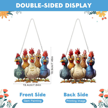 NAIMOER Chickens Diamond Art Hanging Kits for Adults, 5D Special Shaped Rhinestone, DIY Acrylic Spring Diamond Art Painting Window Pendants Home Garden Wall Hanging Ornament Kits, Double Sided