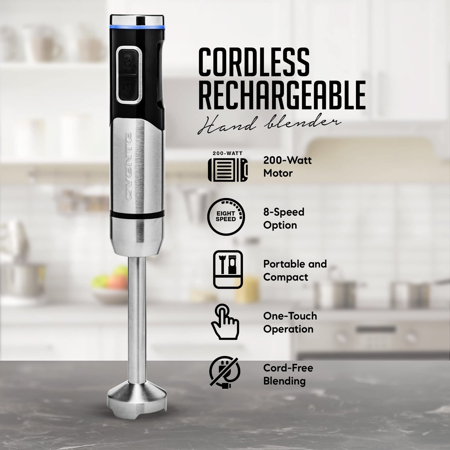 OVENTE Immersion Hand Blender, 300W Electric Handheld Portable Stick Mixer with 2 Mixing Speed and Stainless Steel Blades for Effortless Blending Smoothies, Shakes, Puree or Baby Food, Red HS560R