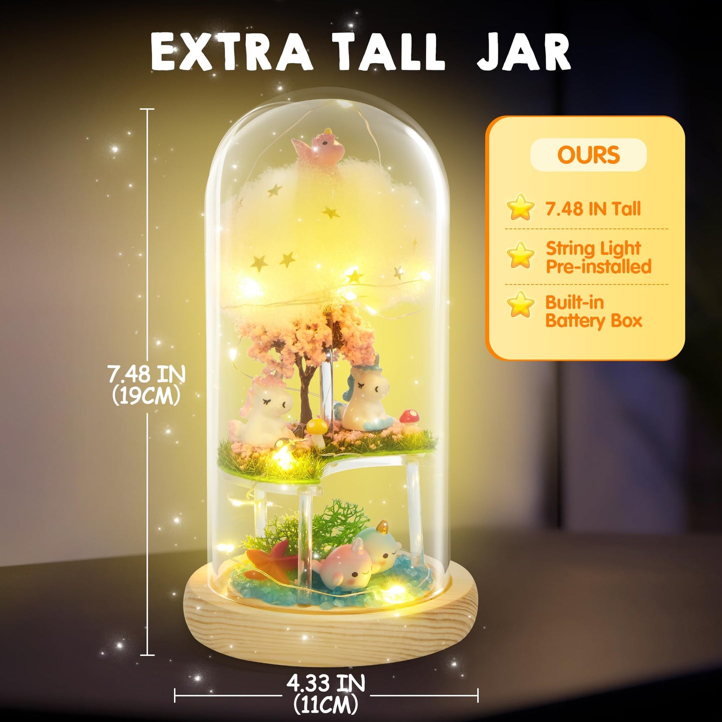 Make Your Own Unicorn Night Light - Birthday Crafts Gifts for Girls Kids, Unicorns Terrarium Kit for Kids, 3-in-1 Unicorn Toys Presents, Arts and Crafts for Girl Aged 6 7 8-12