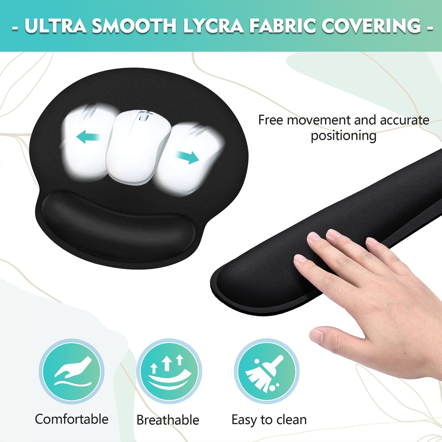 Mouse Pad and Keyboard Wrist Rest- Ergonomic Wrist Pad for Computer Keyboard and Mouse Pad, Memory Foam Wrist Support for Comfy Typing (Mouse pad Set, Classic Black)