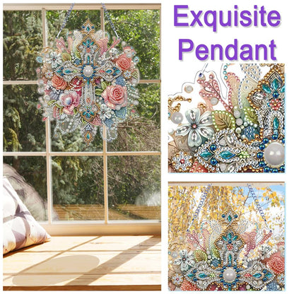 Sulunmo Diamond Art Hanging Kit, Diamonds Art Painting Pendant for Adults, DIY Gem Painting Board Kit for Window Door(Gorgeous Cross-82)