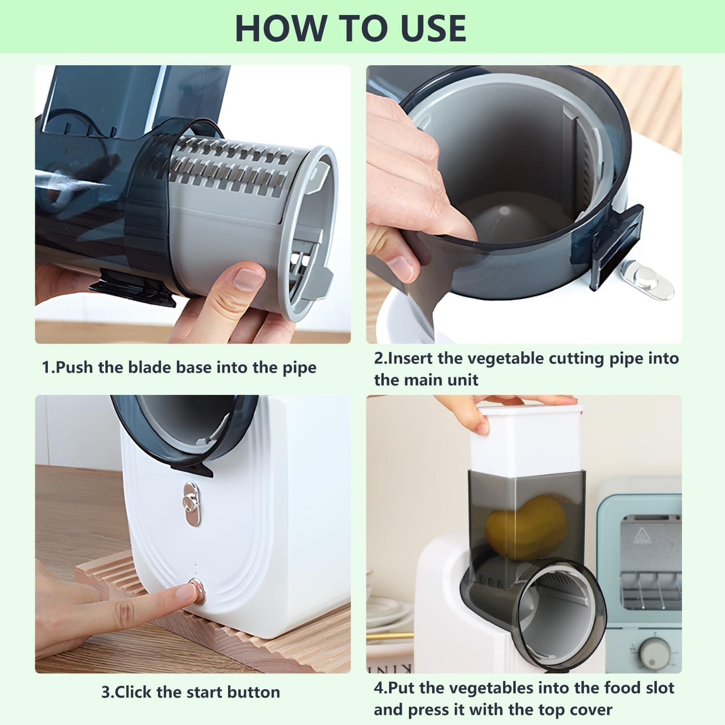 Electric Cheese Grater, Salad Maker Shooter, Vegetable Fruit Slicer for Home Kitchen Use, Green, CY-661