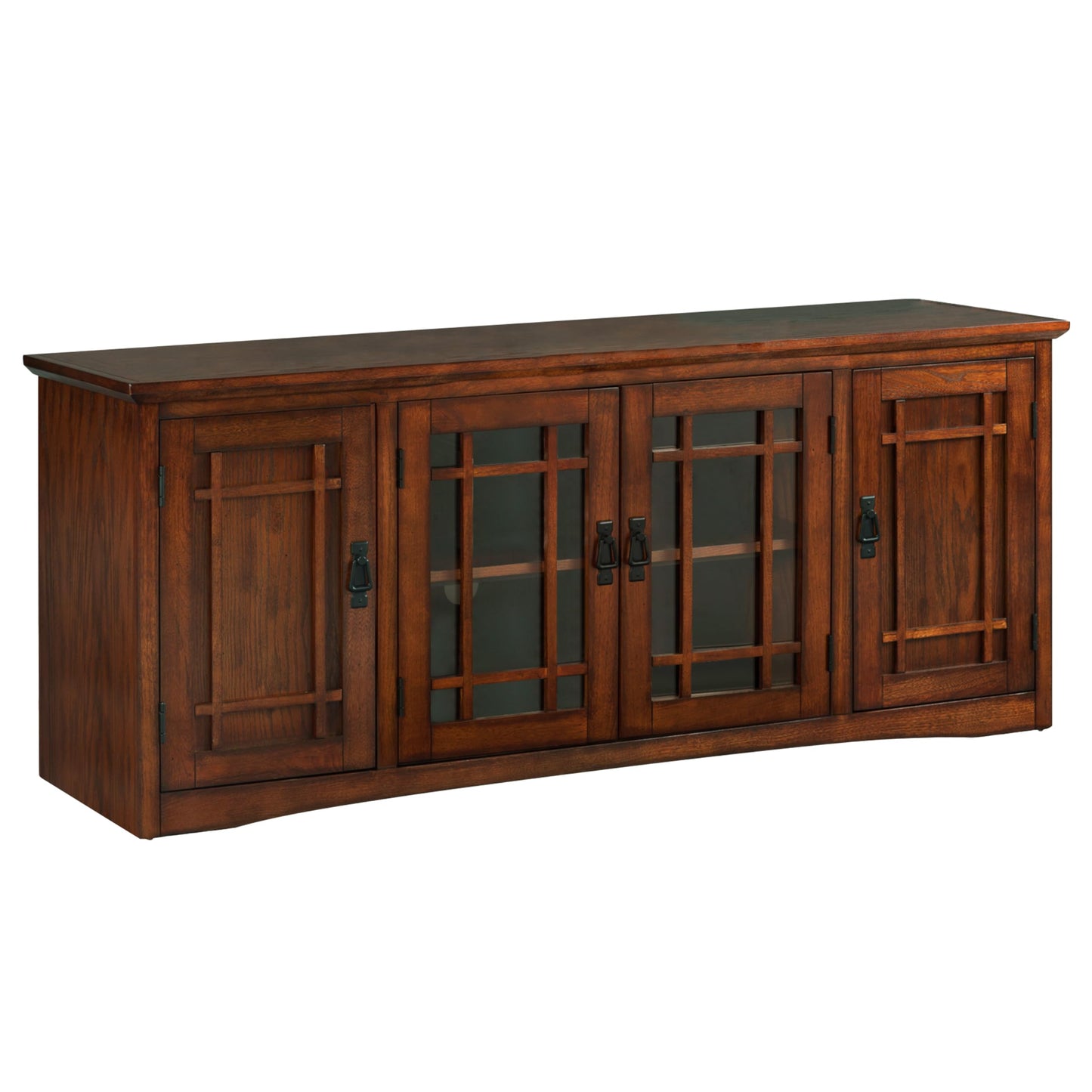 Leick Home 82360 Solid Wood Mission Oak Four Door TV Stand For 65" TVs Universal TV Console Living Room Storage Shelves Entertainment Center, Mission Oak
