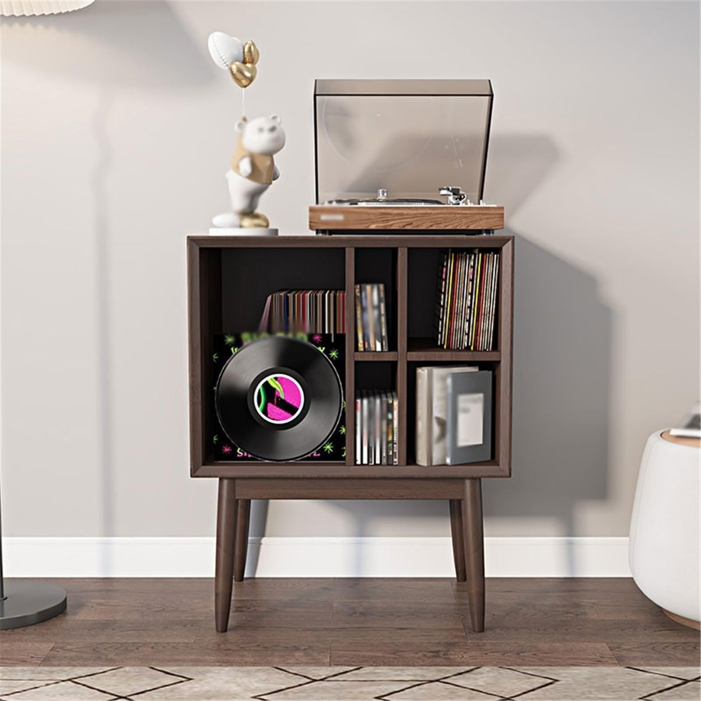 rG5iVb0 CD Storage Rack Retro Vinyl Record Cabinet Magazine Storage Bookcase Wooden Sofa Sideboard
