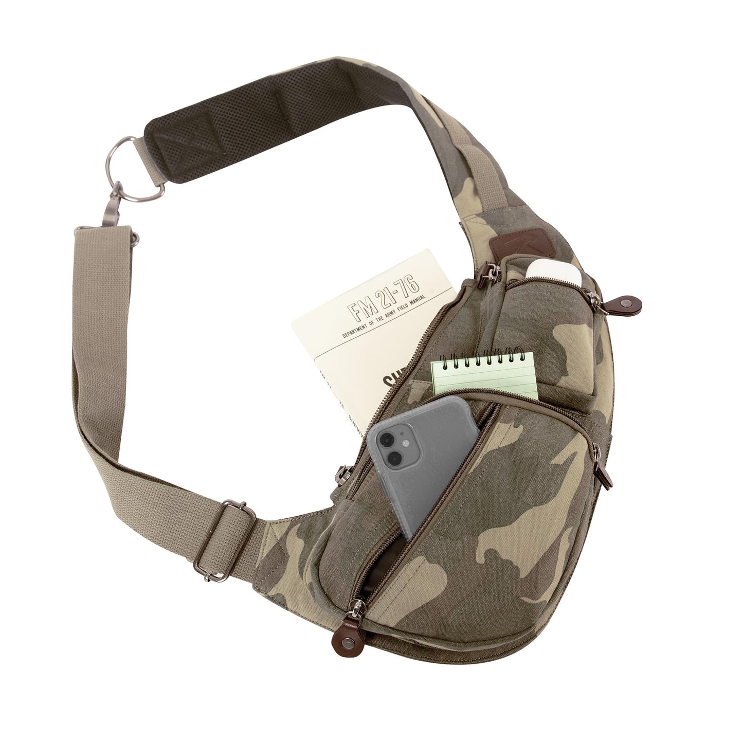 Rothco Vintage Canvas Crossbody Sling Bag – Compact Travel Shoulder Backpack 2L Storage