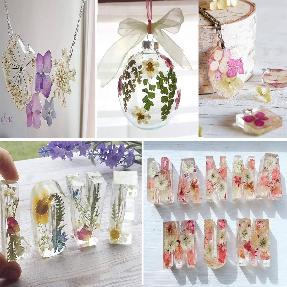140PCS White Dried Pressed Flowers with Butterfly Stickers - YouthBro Real Nature Flowers Craft Set for Resin DIY Jewelry Candle Soap Vase Making Nail Card Scrapbook Art Floral Decors