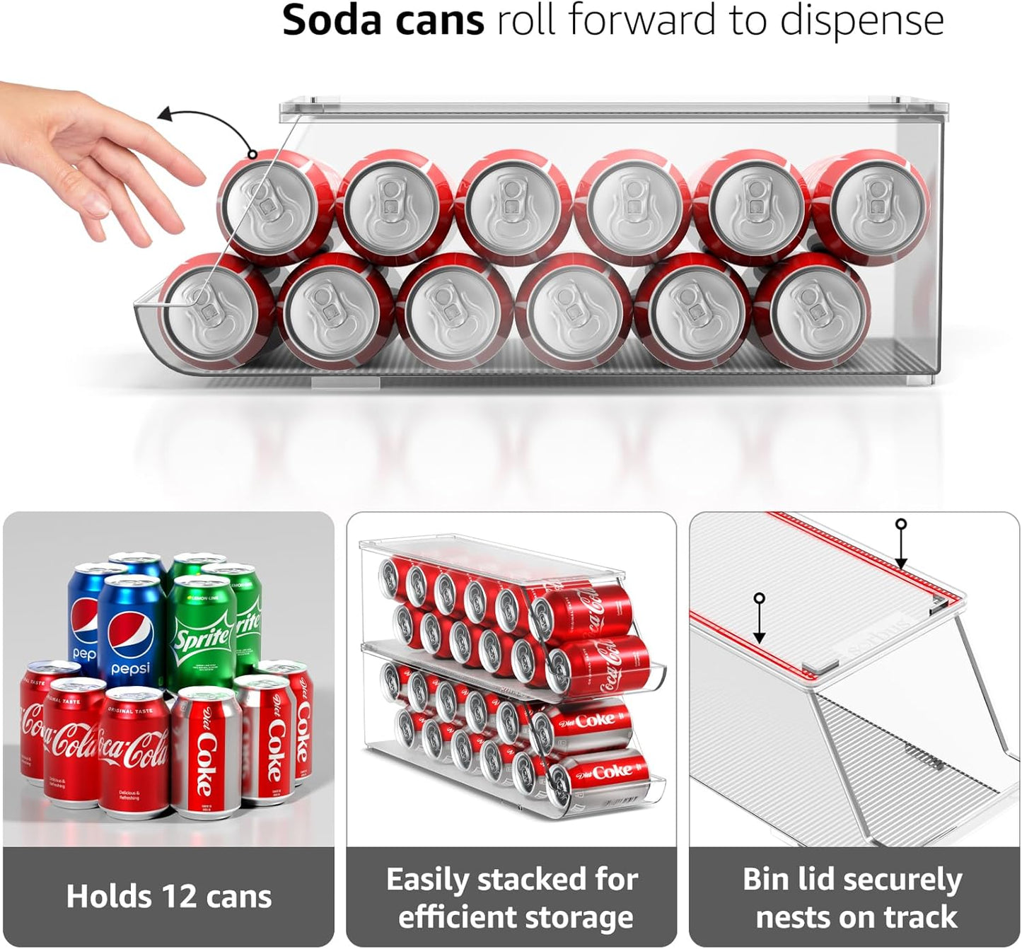 12 (2-Pack) Sorbus Soda Can Organizer for Refrigerator Stackable Can Holder Dispenser with Lid for Fridge, Pantry