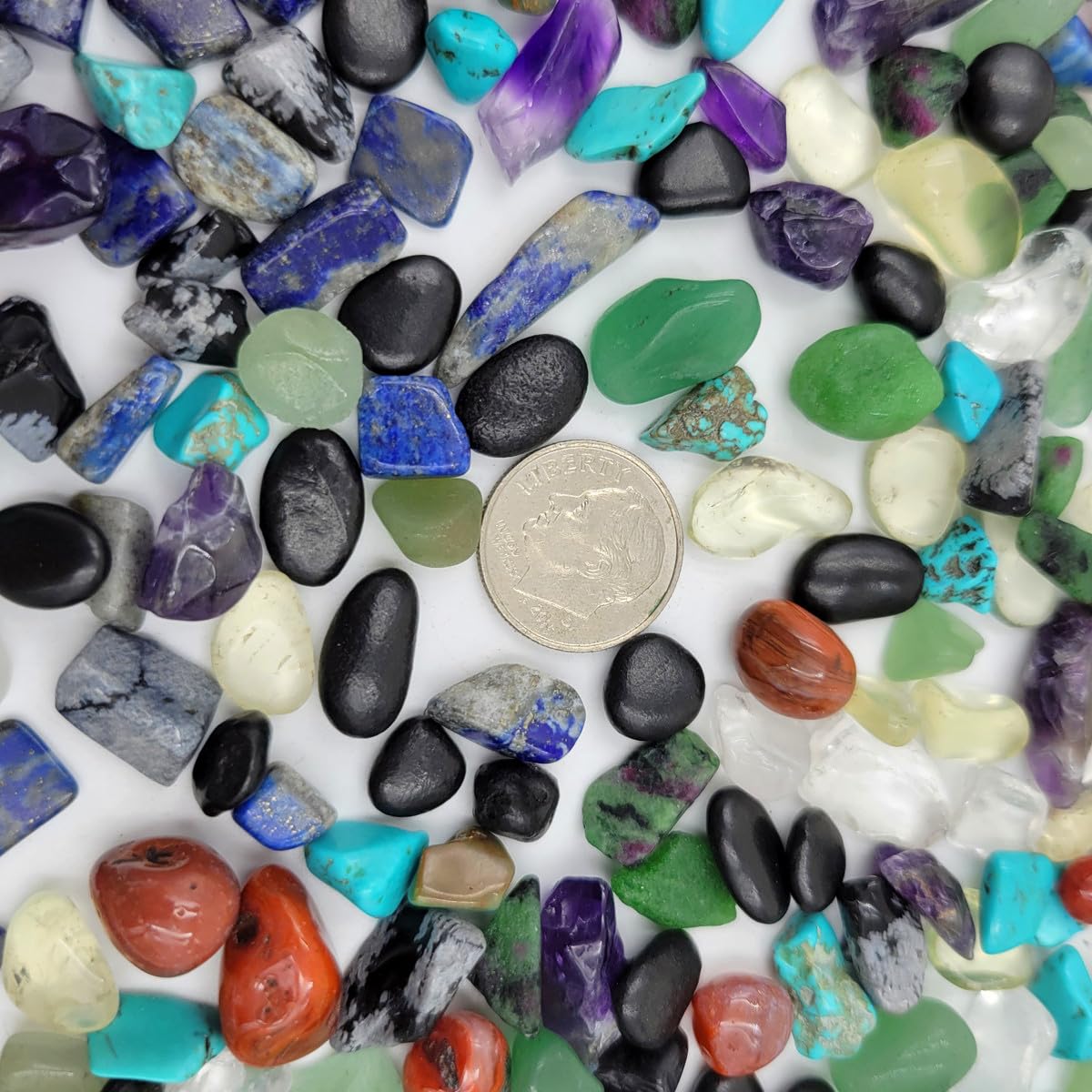 SeeuFun 10 Kinds Gemstones and Crystals Set Tumbled Chps Crystals for Jewelry Making,Candle Making,Crushed Stones,Shungite,Snowflake Obsidian,Citrine(Yellow)