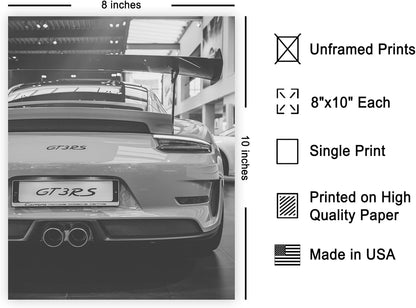Poster Master Luxury Car Print - Black and White Automobile Photography - Perfect Garage or Bedroom Decor - 8x10 Unframed