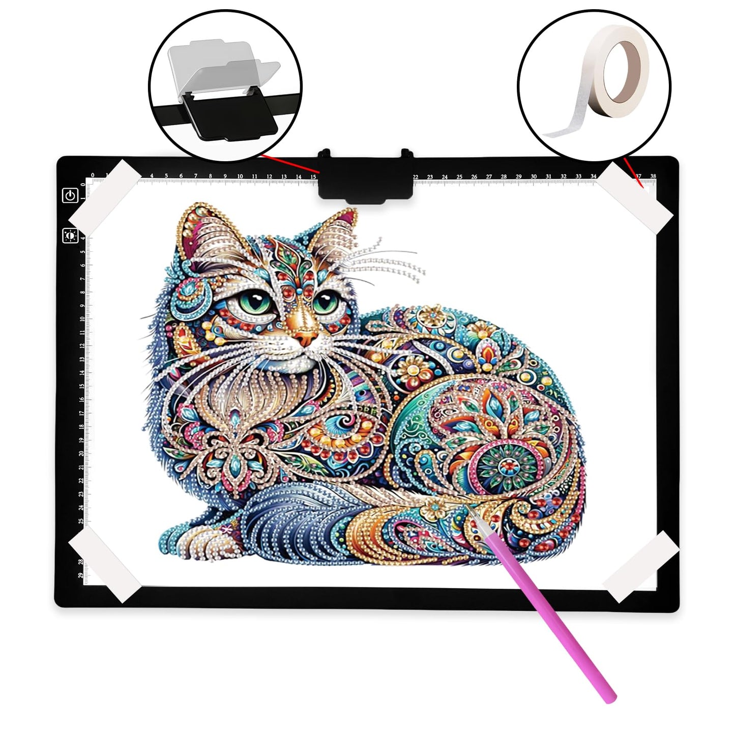 Fiqiuuiid A4 Rechargeable LED Light Pad, Tracing Light Box with 6-Level Dimmable & Light Guide artboard, Diamond Painting Light Board with Stand and Top Clip, Cordless Lightbox with Carrying Case