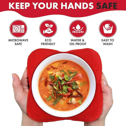 Microwave Bowl Cozies Warmers Food Microfiber Heat Resistant Food Warmer Set Microwave Safe Hot and Cold Bowls Holder Without Burning Your Hands Set of 4 Microwave Bowl Holders (Red)
