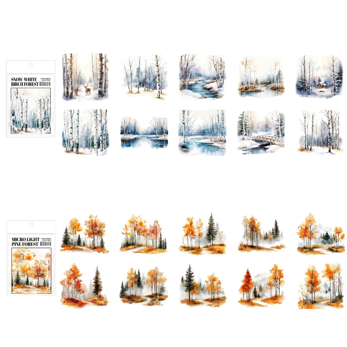 120 Pieces Botanical Tree-Themed PET Sticker, Pine Tree Forest Scenery Aesthetic Stickers for Scrapbooking, Journaling, Creative Journal Supplies and DIY Crafts