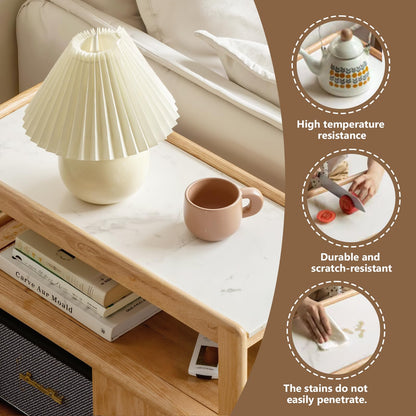 YingjiaLife Couch Side Table,with Scroll Wheels Mobile Dining Side Table,Narrow Bedside Table with Storage Function （Oak Color, 26.77" Dx 11.81" W x 23.23" H for Living Room Bedroom,Restauran Use