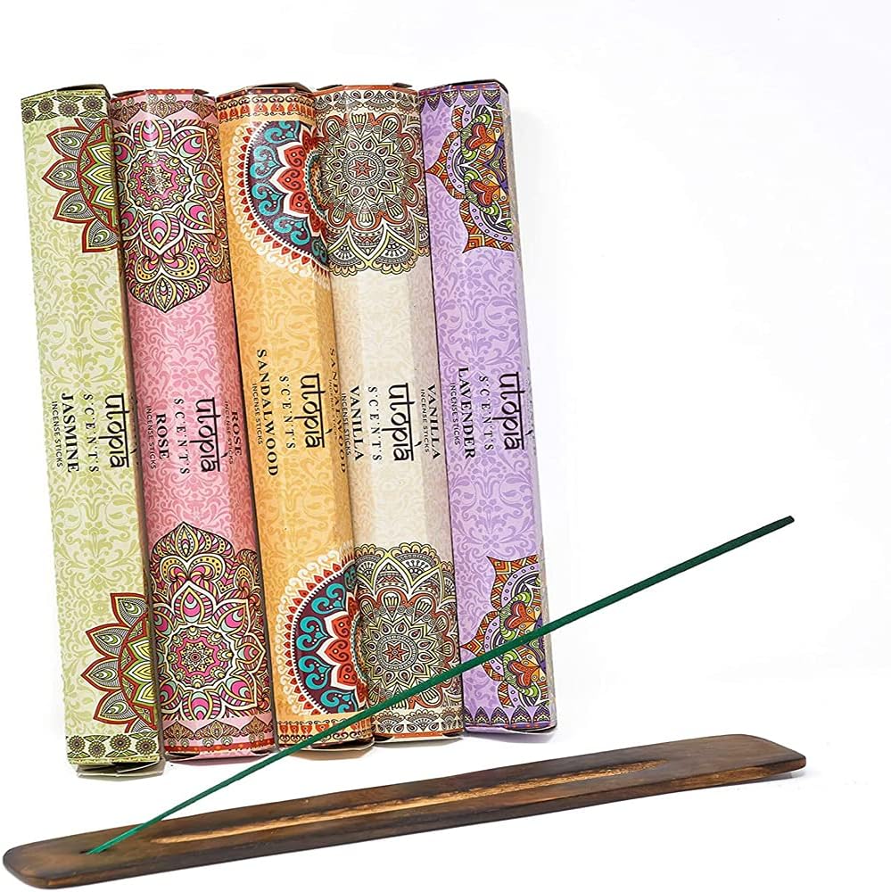 Premium Quality Incense Sticks Variety Gift Pack, 75 Sticks: Lavender, Sandalwood, Jasmine, Vanilla, Rose Aroma, Free