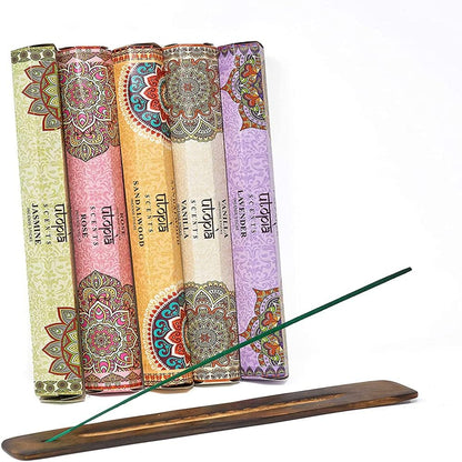 Premium Quality Incense Sticks Variety Gift Pack, 75 Sticks: Lavender, Sandalwood, Jasmine, Vanilla, Rose Aroma, Free