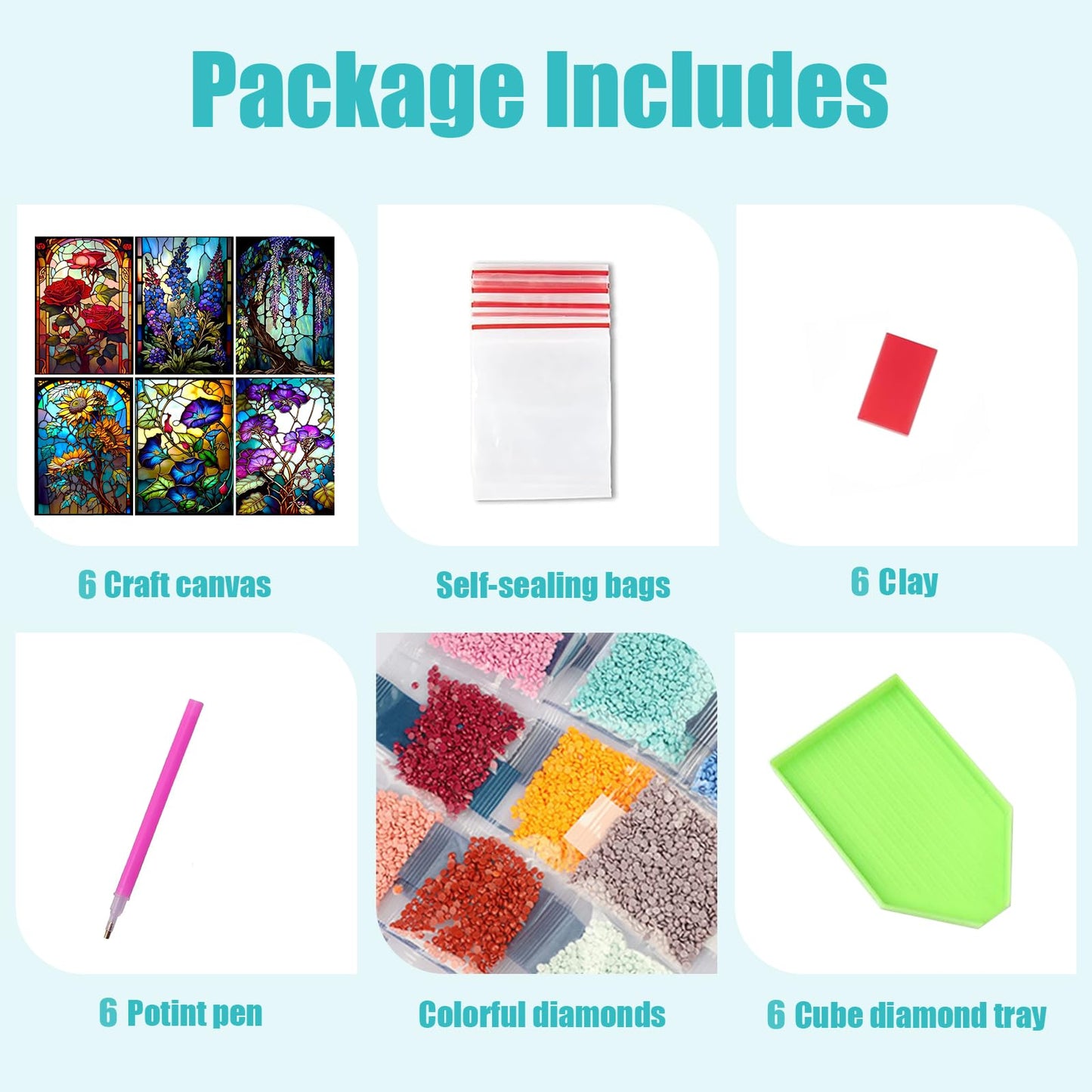 HITO 6 Pack Diamond Painting Kits for Adults-Flower Diamond Art Kits for Adults, Stained Glass Flowers Diamond Painting for Home Wall Decoration (Flowers, 12x16inch)