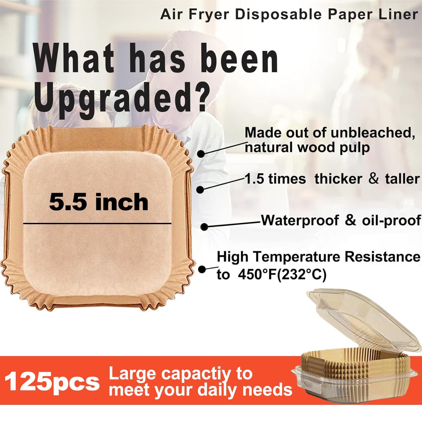 Air Fryer Liners Disposable 9 Inch, 9 inch Air Fryer Liners 125 Pcs Large Square Air Fryer Paper Liners for 5QT 6qt 8QT Air Fryer, Non-stick Parchment Paper for Frying, Baking
