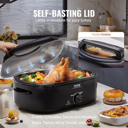 VEVOR Electric Roaster Oven - 20 QT Turkey Roaster with Self-Basting Lid, 1450W, Fits Turkeys Up to 24LBS