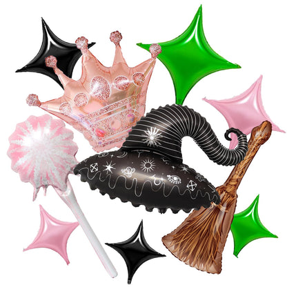 Wickd Party Balloons Green Pink Fairy Witch Balloon Sparklers Broom Balloons Wizard Decorations Wickd Birthday Party Decorations Magic Themed Decor Witch Themed Party Halloween Supplies
