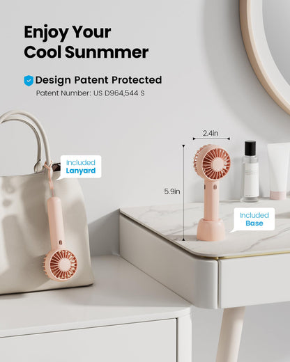 Gaiatop Mini Portable Fan, Small and Powerful, Cute Design 3 Speed Personal Handheld fan and Desktop with Base, Lightweight USB Rechargeable for Travel Lash Makeup Girl Women Summer Gift Pink