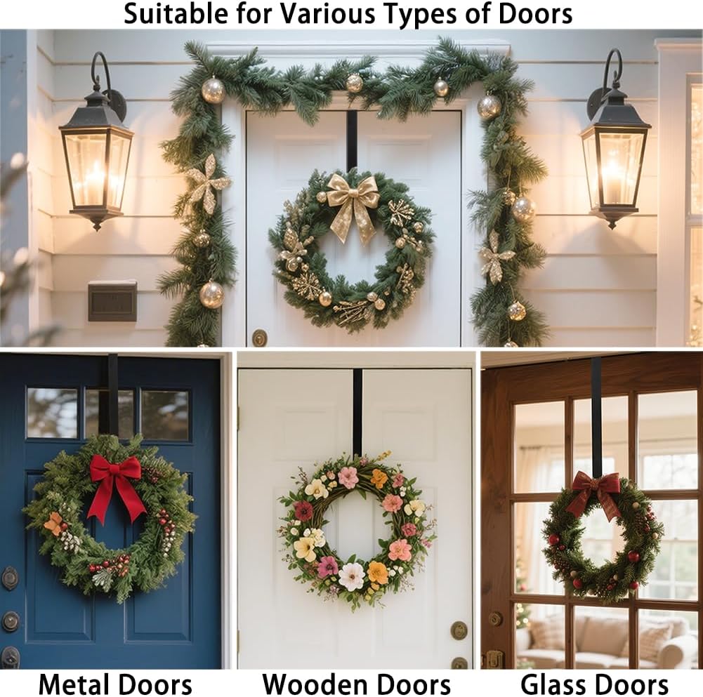 Sattiyrch 15" Wreath Hanger for Front Door - Sturdy Steel Over The Door Hook (White)