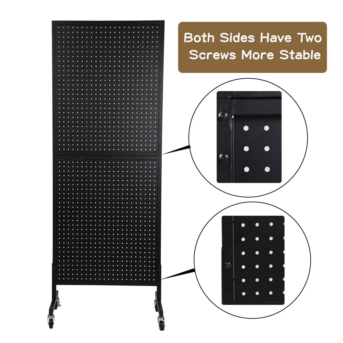 Eastern Tree Metal Pegboard Display Stand 2'x 5'with 30 Hooks, Pegboard Panels Display with Wheels, Peg Board Display Rack, Standing Pegboard Display- Black