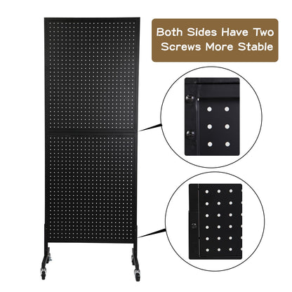 Eastern Tree Metal Pegboard Display Stand 2'x 5'with 30 Hooks, Pegboard Panels Display with Wheels, Peg Board Display Rack, Standing Pegboard Display- Black