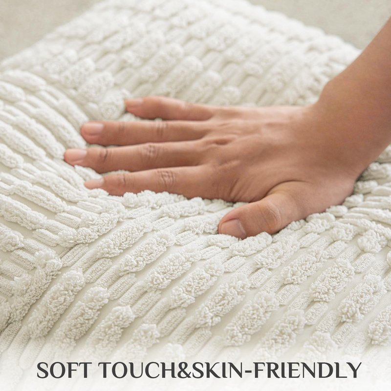 Softalker Spring 18x18 Throw Pillow Covers Cream, Set of 2 Soft Corduroy Boho Textured Modern Pillow Cases, White Decorative Cushion Covers for Couch Patio Living Room Sofa Easter Gift, Beige