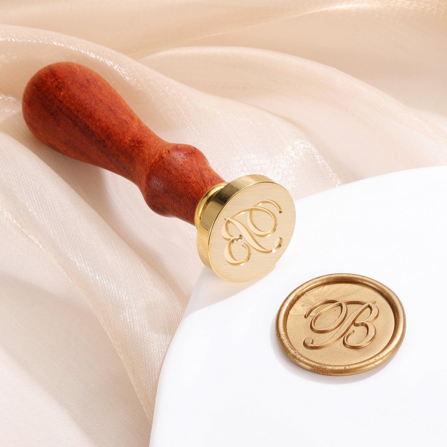 Yoption Wax Seal Kit, Vintage Handwriting Initial Alphabet Stamp with 120 Antique Gold Sealing Wax Beads for Wedding Invitation Gift Envelopes Wrap Christmas Card - Letter B