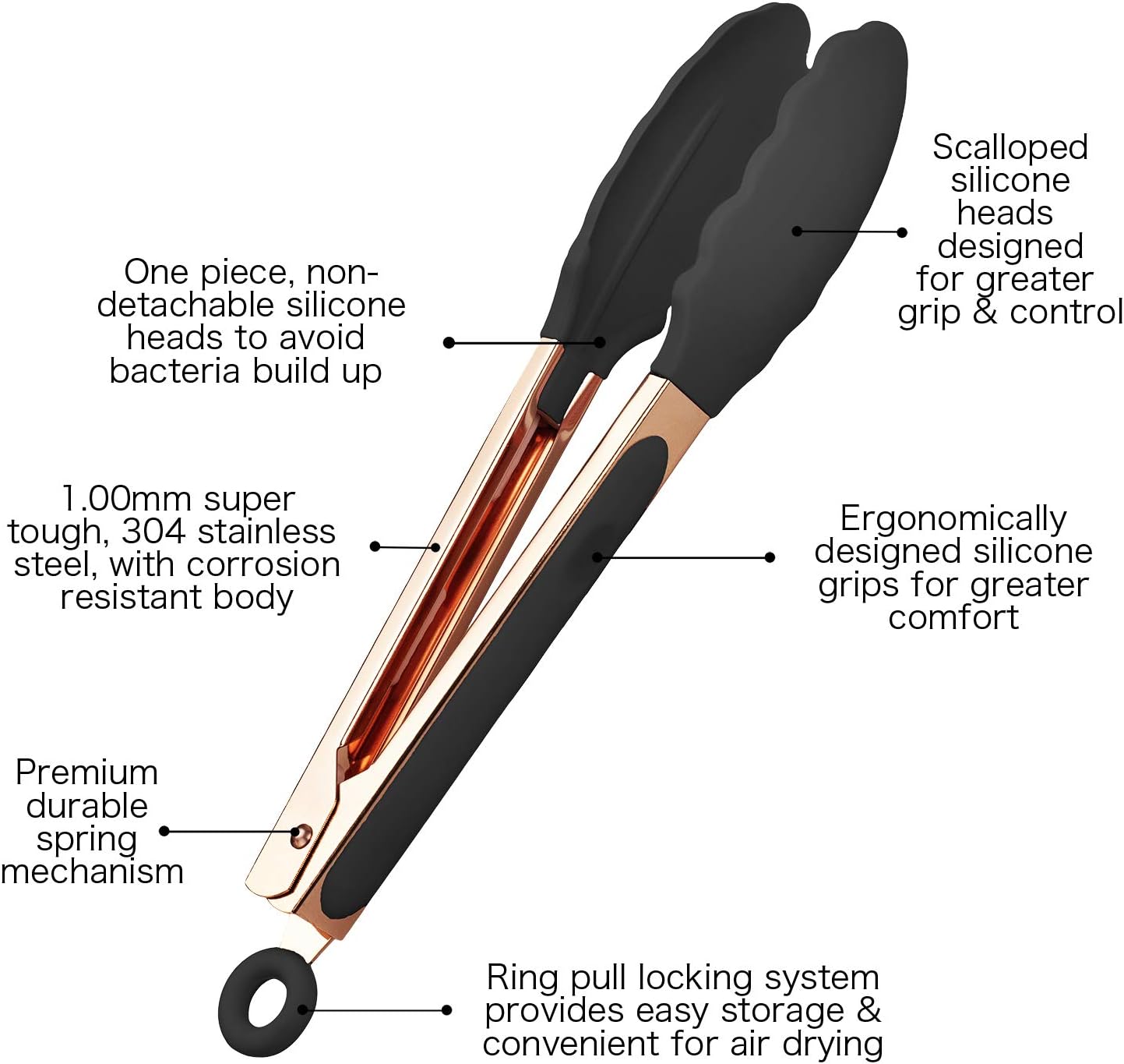 COOK WITH COLOR Stainless Steel Silicone Tipped Kitchen Food BBQ Tongs Set of Two, 9” and 12” for Non-Stick Cookware,