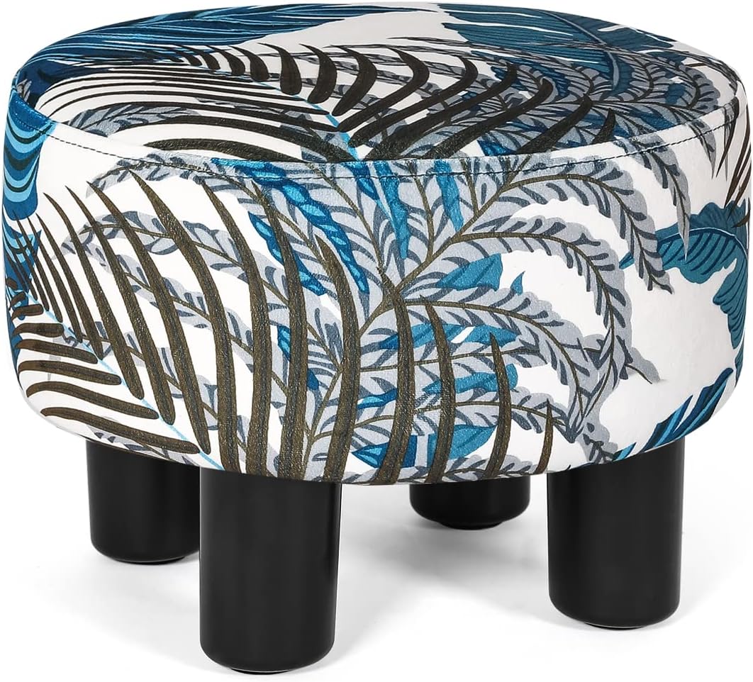 Chic Round Ottoman Footrest with Non-Skid Legs - Leaves Pattern