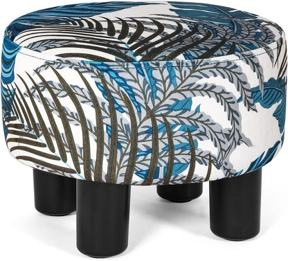 Chic Round Ottoman Footrest with Non-Skid Legs - Leaves Pattern