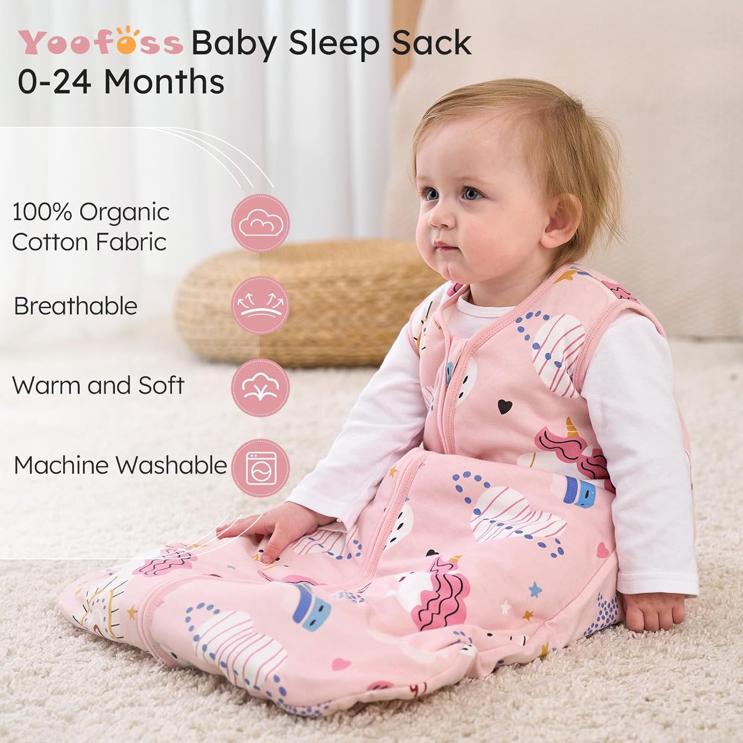Yoofoss Baby Sleep Sack - 1.5 Tog Wearable Blanket for 18-24 Months | 100% Organic Cotton, Warm & Comfy
