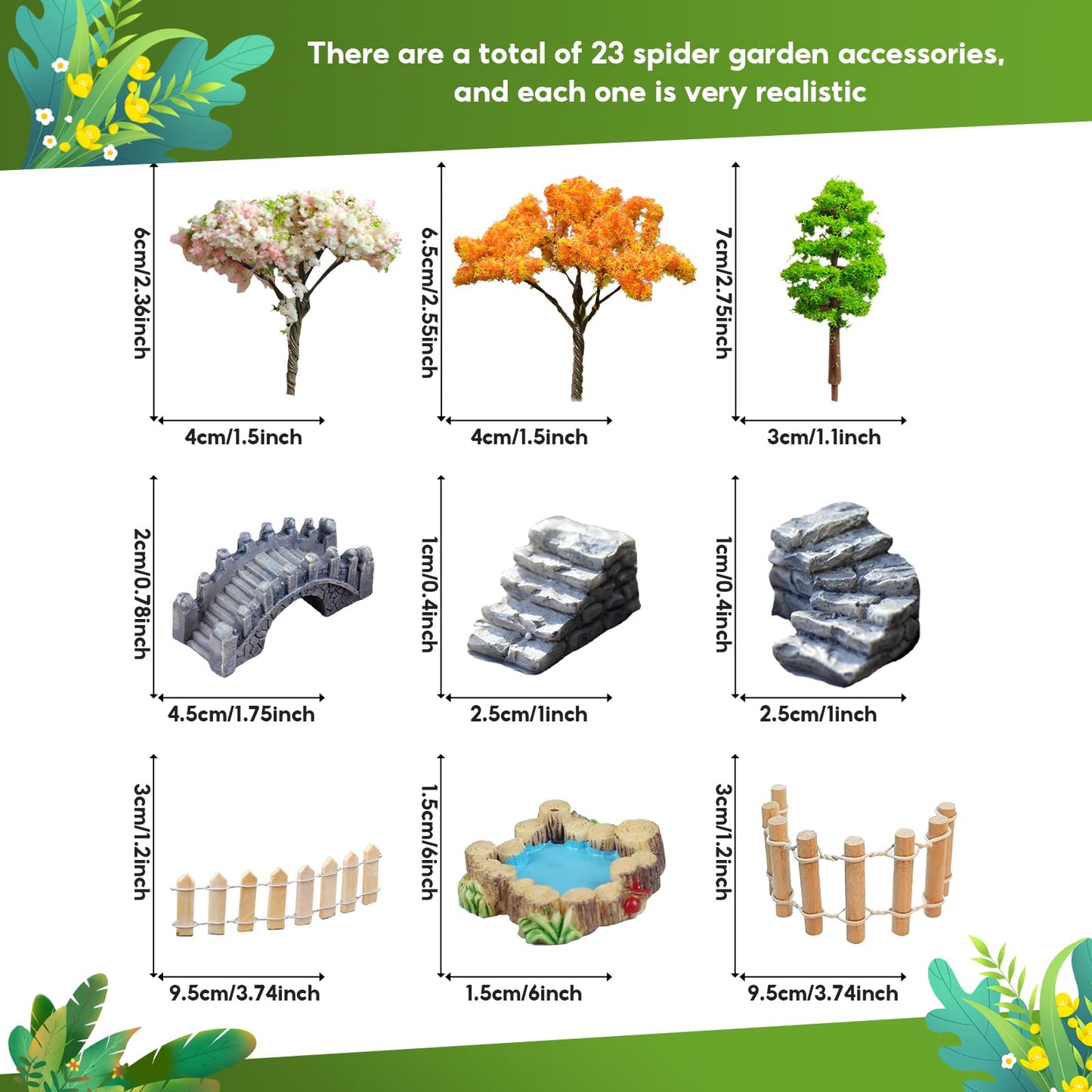 Julang 23 Pcs Fairy Garden Miniatures Jumping Spider Enclosure Accessories, Mini Bridge Fence Pond Street Lamps Mushroom Lawn Figurines Garden Decorations for Jumping Spider Habitat