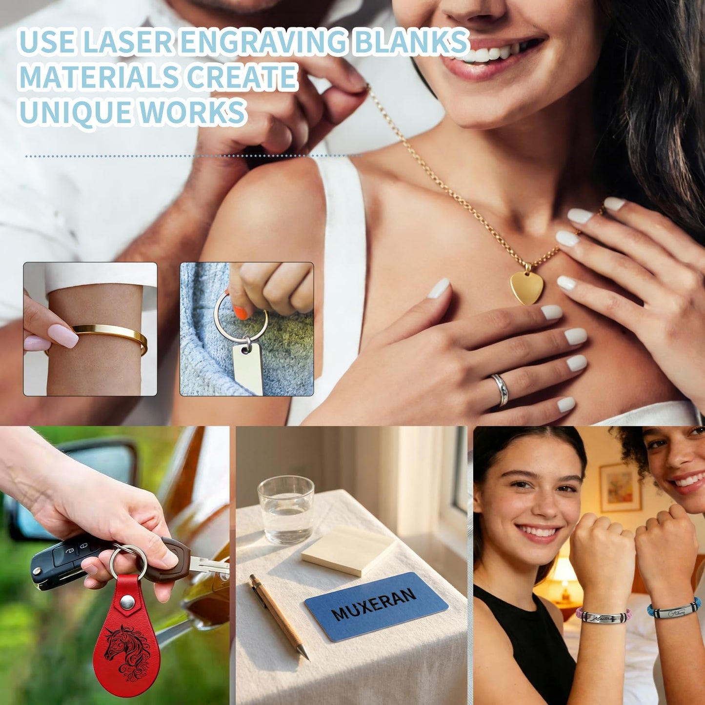 MUXERAN 168 Pcs Laser Engraving Materials bulk Include 66 Pcs Laser Engraving Supplies Include Necklace Bracelet Ring Keychain For Laser Engraver DIY Crafting Supplies