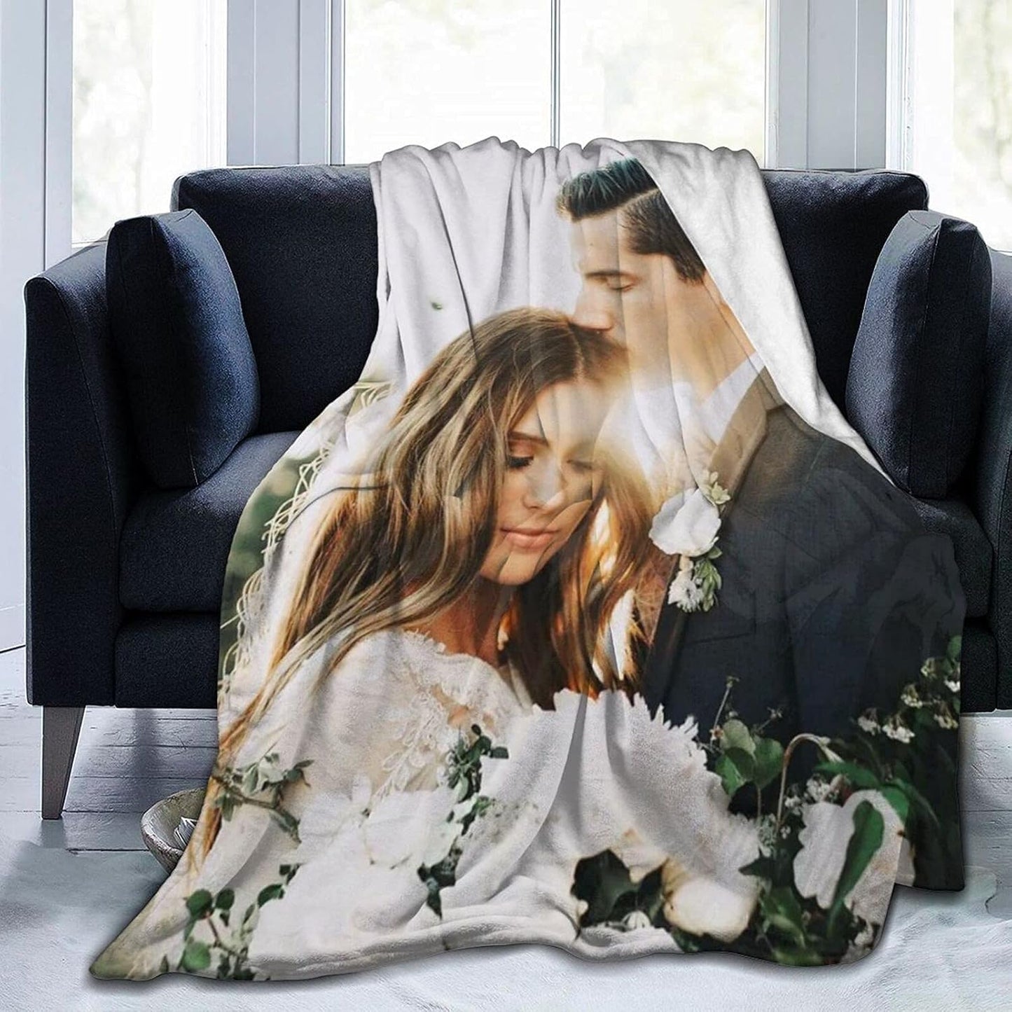 QETXVI 40"x 50" Custom Blanket with Photos Text Customized Blanket Personalized Flannel Throw Blankets for Adult Kid