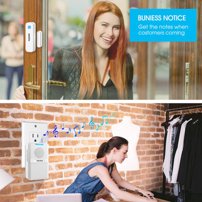 STECHRO Wireless Door Chime, 600Ft Range 5 Adjustable Volume 1 Magnetic Door open Contact Alarm with 62 Chimes Mute Mode Door Bell Plugin Receiver for Home/Office/Store (Black)