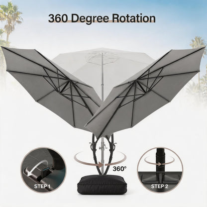 LAUSAINT HOME Outdoor Patio Umbrella with Base included, 12 FT Deluxe Curvy Cantilever Umbrella Heavy Duty Offset Hanging Umbrella with 360° Rotation for Market, Pool, Garden, Backyard, Deck (Grey)