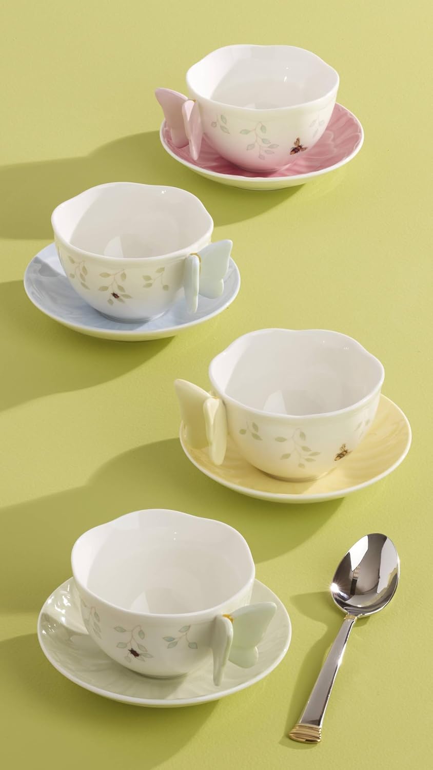 Lenox Butterfly Meadow Figural Cup and Saucer Set, Yellow