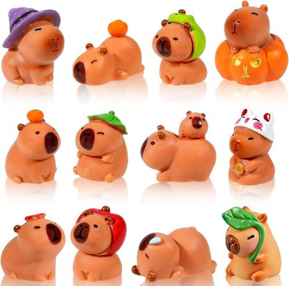 Exasinine Mini Capybara Figurines - 12pcs Resin Set for DIY Fairy Garden & Home Decor
