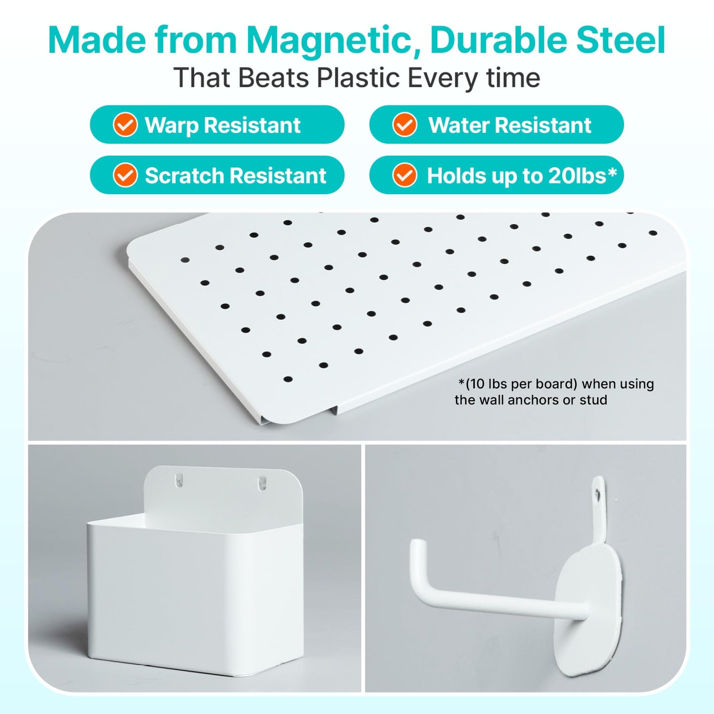 Pegnetic Upgraded Metal Pegboard Wall Organizer Kit – Magnetic, Heavy-Duty Peg Board with Shelves, Hooks & Clips – Wall Mount Storage for Office, Kids, Makeup, Garage & Home, Craft Organizer