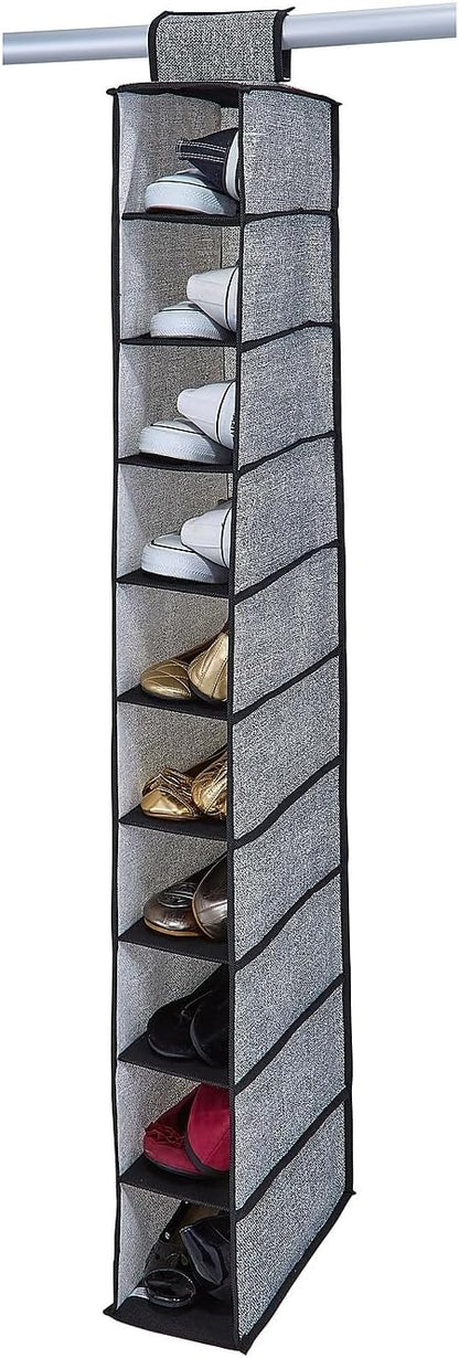 Simplify 10 Shelf Hanging Organizer - Space Saver, Durable, Black, Great for Shoes and Accessories