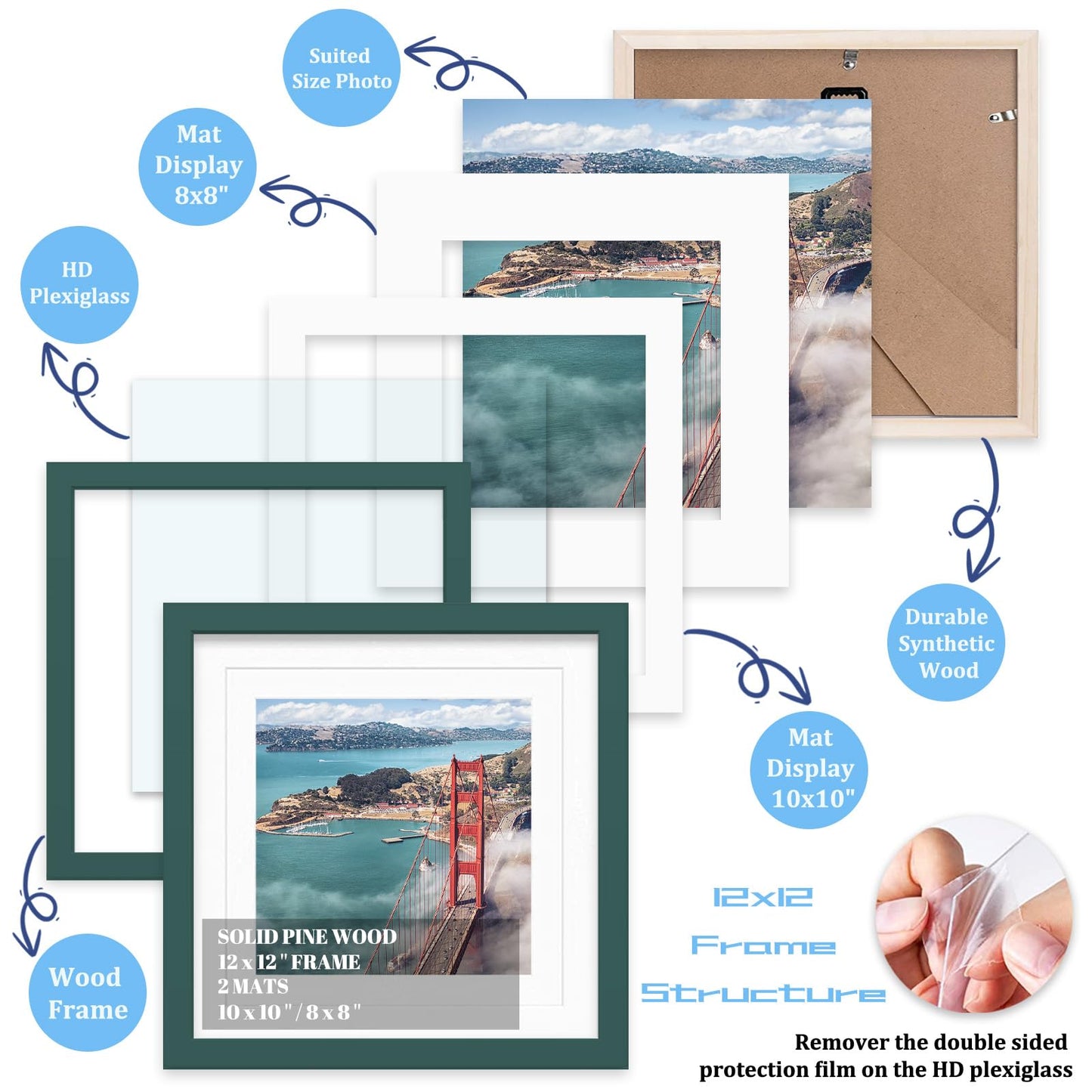 12x12 Wood Picture Frames for Wall Hanging or Tabletop,Diamond Painting Frame Baby Scan Picture Frames with 2 Mats Display 8x8 or 10x10 for Family Walls Decoration,Anniversary,Wedding,Christmas(Dark
