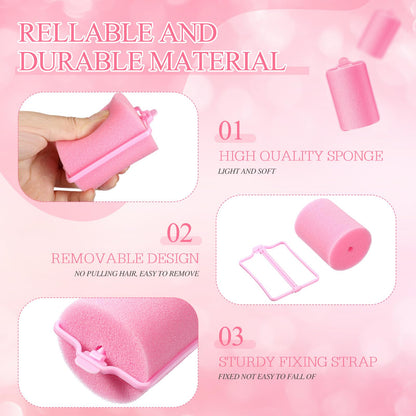 Geyoga 18 Pieces Sponge Hair Rollers Large Soft Foam Hair Styling Curlers Large Size Hairdressing Curlers for Women(Pink,1.6 x 2.8 Inches)