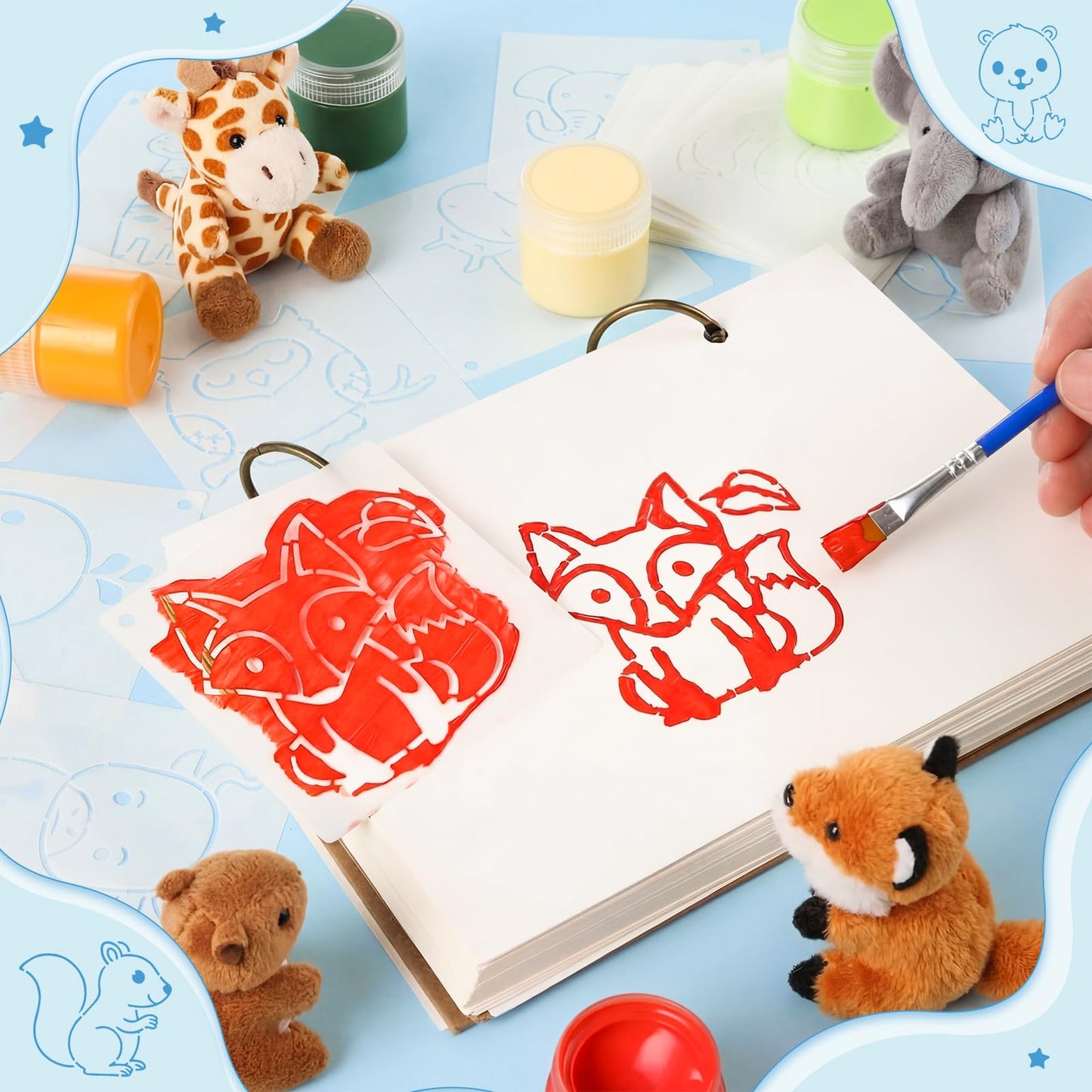 Marspark 66 Pcs Small Stencils for Crafts Reusable 3 Inch Stencils for Painting on Wood DIY Craft Paint Template for Wall Home Decor Card Rock Canvas Drawing Holiday (Cute Baby Animal)